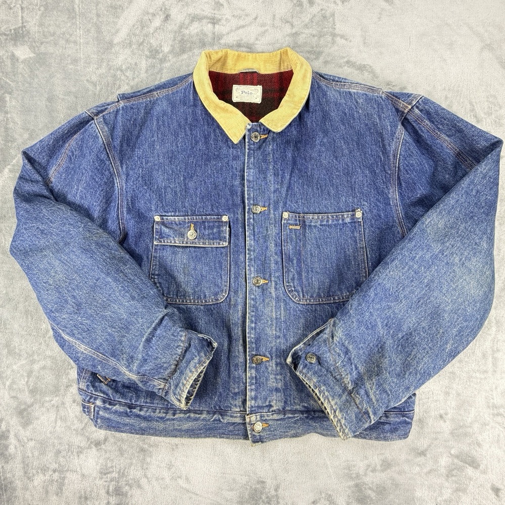Vintage Polo Ralph Lauren XL USA Blanket Lined Denim Chore Jacket